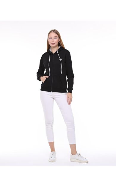 Backpacker Kadın Sweatshirt Kapüşonlu Fermuarlı Siyah