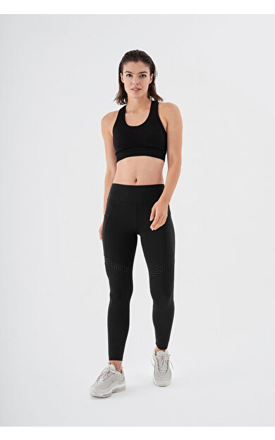 barebone Lazer Kesim Cepli Detaylı Spor Tayt Siyah