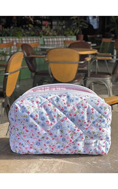 Çıtır Çiçek Desenli Makyaj Çantası - Büyük Boy