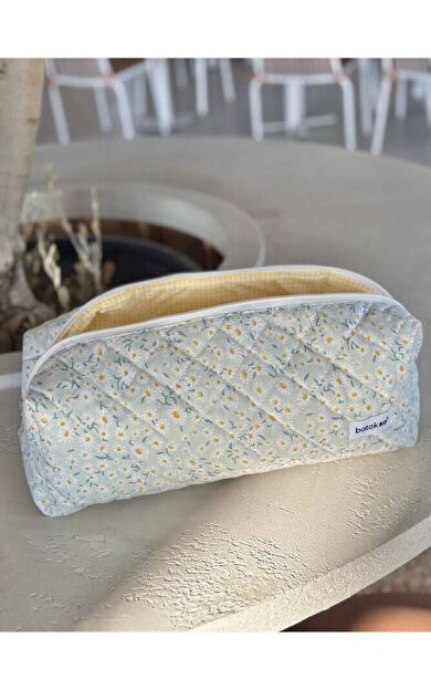 Beyaz Papatya Desenli Saç Şekillendiricileri İçin Seyahat Çantası - XL Boy