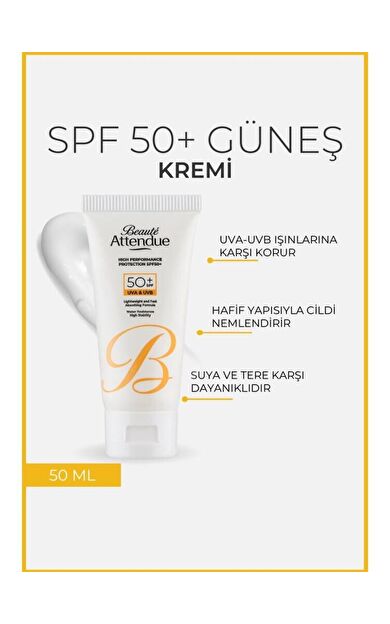 Beaute Attendue Yüksek Koruma Performanslı Spf 50+ Yüz Güneş Kremi