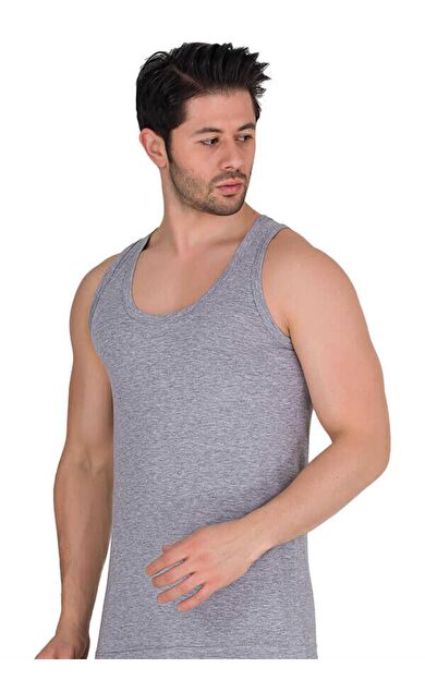 Erkek Gri Askılı Likralı Spor Atlet - Beyaz