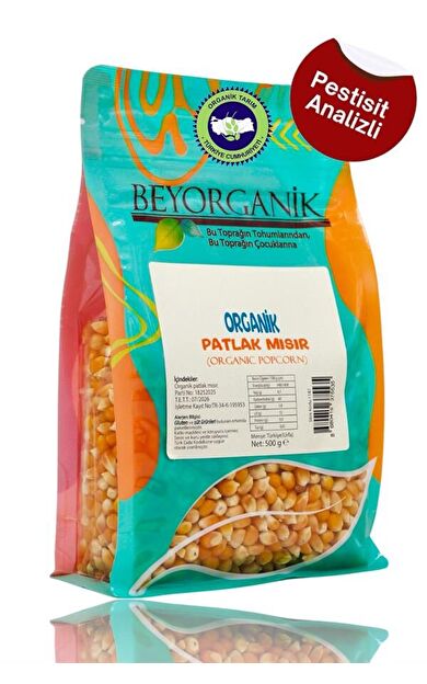 Organik Patlak Mısır 500gr    (pestisit Ve Aflatoksin Analizli)