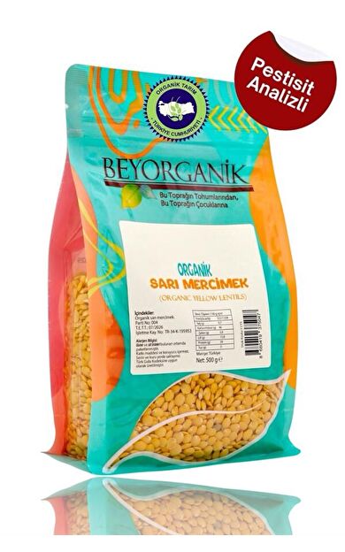 Organik Sarı Mercimek 500gr   (pestisit Ve Aflatoksin Analizli)
