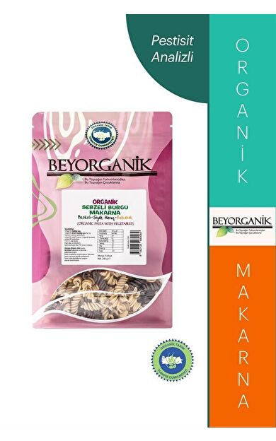 Organik Sebzeli Burgu Makarna %25     Siyah Havuç-brokoli-balkabağı 240gr   (pestisit Ve Aflatoksin Analizli)