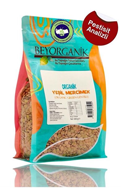 Organik Yeşil Mercimek 500gr   (pestisit Ve Aflatoksin Analizli)