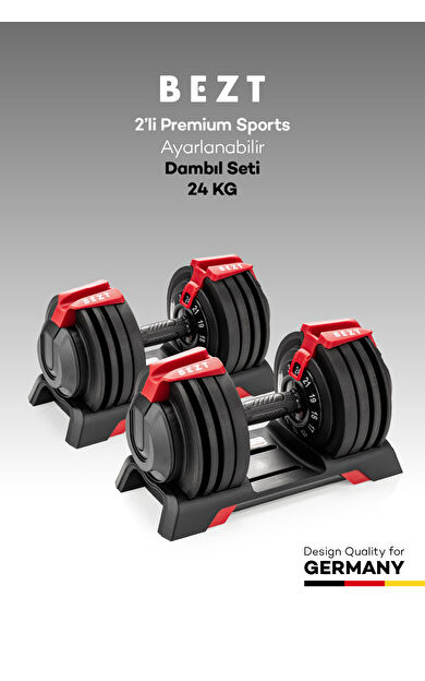 2 li Bezt Premium Sports Ayarlanabilir Dambıl Seti 24kg KIRMIZI