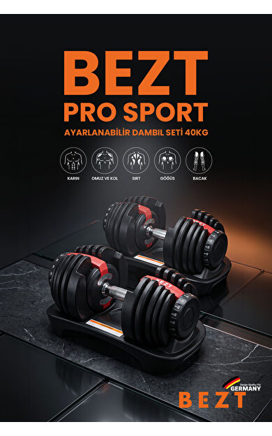 2 li Bezt Pro Sports Ayarlanabilir Dambıl 40kg kırmızı