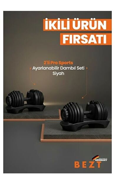 2 li Bezt Pro Sports Ayarlanabilir Dambıl 24kg kırmızı