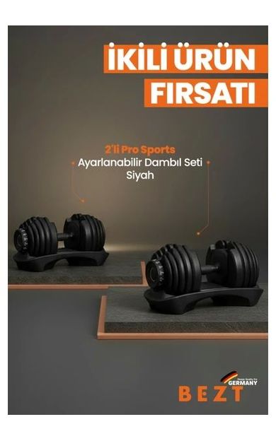 2 li Bezt Pro Sports Ayarlanabilir Dambıl 24kg siyah
