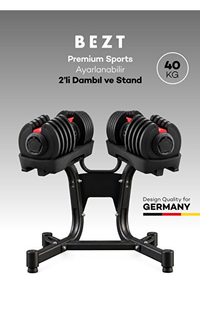 2li Bezt Premium Sports Ayarlanabilir Dambıl Seti 40KG Kırmızı + stand