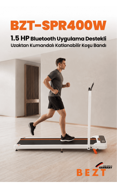 Bezt Bluetoothlu Uygulamalı Uzaktan Kumandalı Koşu Bandı Yürüyüş Bandı Beyaz