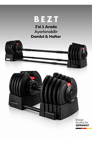 Bezt Premium Sports Ayarlanabilir 2 in 1 Halter Dambıl Seti 40kg KIRMIZI