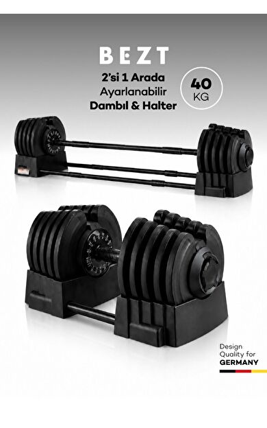 Bezt Premium Sports Ayarlanabilir 2 in 1 Halter Dambıl Seti 40kg SİYAH