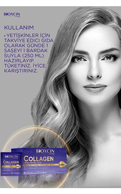 Bioxcin Beauty Collagen Toz 30 Saşe X 10.000 Mg Tip 1 - Tip 3 Hidrolize Kolajen - Keratin