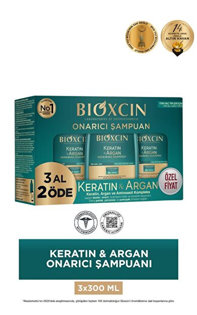 Bioxcin Keratin & Argan Onarıcı Bakım Şampuanı 300 ml 3 Al 2 Öde- SKT: 12M