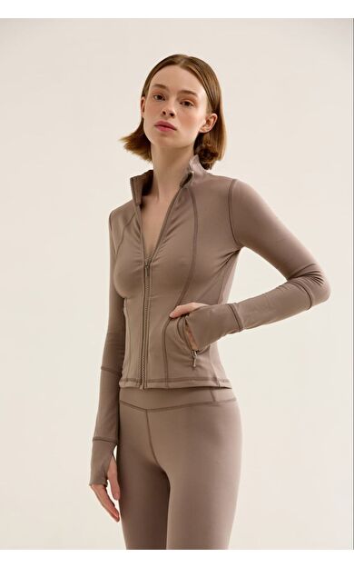 BIRDIEJAY BIRDIESMOOTH - ICON MODE CROPPED PILATES JACKET KUM RENGİ CROP PILATES CEKETI