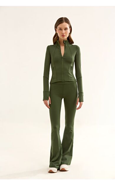 BIRDIEJAY BIRDIESMOOTH - YOGA PANTS FOR LIFE KOYU ZEYTİN YEŞİLİ İSPANYOL PAÇA YOGA VE SPOR TAYTI