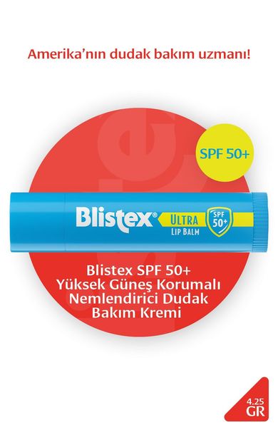 Blistex Ultra SPF50+ UVA/UVB Yüksek Güneş Korumalı, Vitamin ve Antioksidan İçeren Yoğun Nemlendirici Dudak Kremi