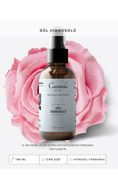caintela Gül Suyu 100 ml -Cildi Derinlemesine Nemlendirmeye Yardımcı %100 Doğal ve Saf
