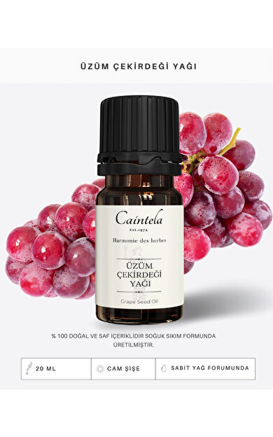 caintela Üzüm Çekirdeği Yağı 20 ml - Saç Köklerinin Nemlenmesine Yardımcı %100 Doğal ve Saf