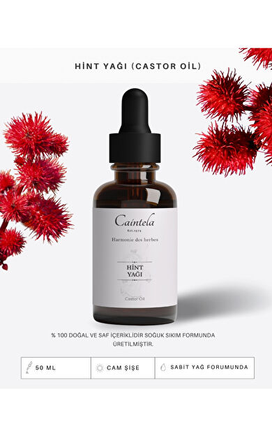 caintela Hint Yağı &amp; Castor Oil 50 ml - Cilt Nemlendirmeye ve Saçları Korumaya Yardımcı %100 Doğal ve Saf