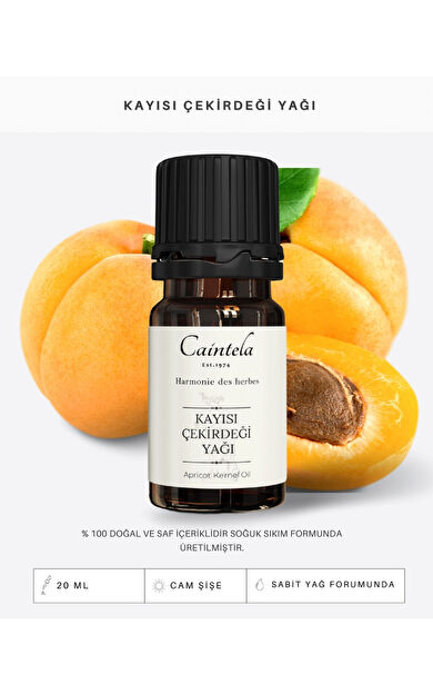 caintela Kayısı Çekirdeği Yağı 20 ml - Cildi Korur, Yumuşatıcı ve Besleyici Etki %100 Doğal ve Saf
