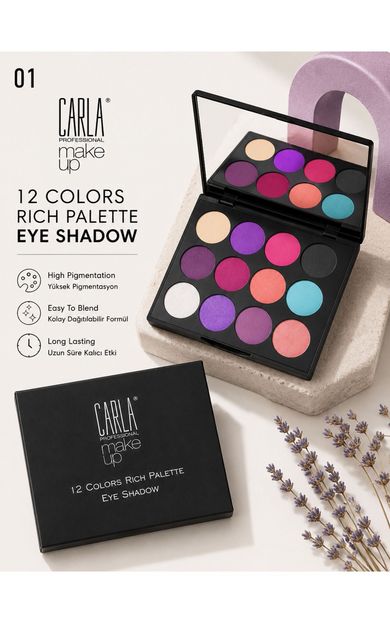 Carla Professional Make Up 12'li Yoğun Pigmentasyon Far Paleti No:01 Çok Renkli