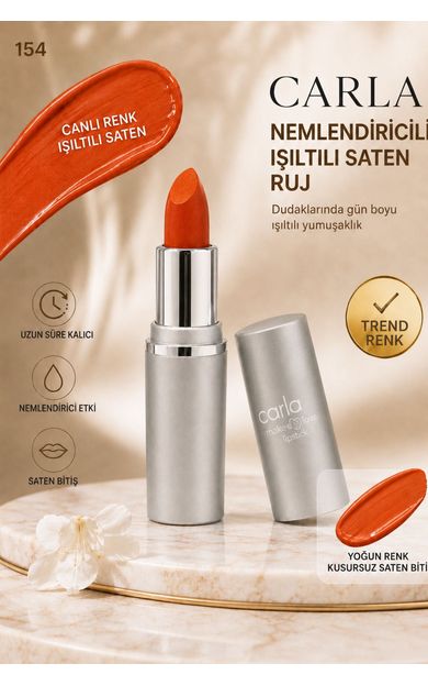 Carla Professional Make Up Nemlendiricili Işıltılı Saten Bitişli Ruj – LumiCare Lipstick No: 154 Parlak Kırmızı