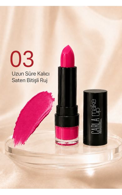 Carla Professional Make Up Uzun Süre Kalıcı Saten Bitişli İncape Ruj No:03 HOT PINK