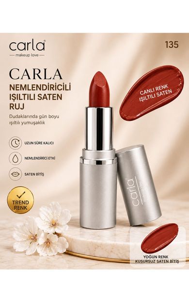 Carla Professional Make Up Nemlendiricili Işıltılı Saten Bitişli Ruj – LumiCare Lipstick No: 135 Kiremit