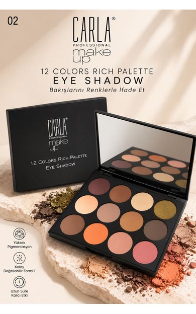 Carla Professional Make Up 12'li Yoğun Pigmentasyon Far Paleti No:02 Nude