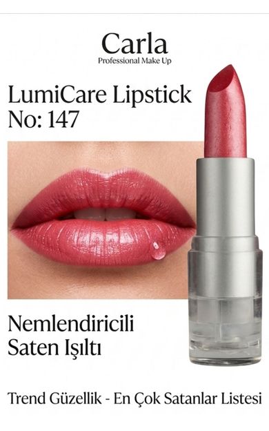 Carla Professional Make Up Nemlendiricili Işıltılı Saten Bitişli Ruj – LumiCare Lipstick No: 147 ORTA PEMBE