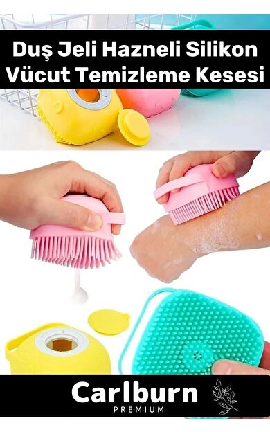 Premium Duş Jeli Hazneli Silikon Fırça Kese Çok Amaçlı Vücut Temizleme Kesesi Banyo Lifi