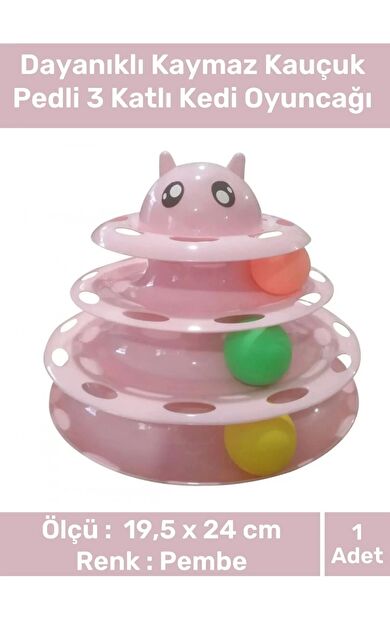 Özel Üretim Dayanıklı Kaymaz Kauçuk Pedli 3 Toplu Eğlenceli 3 Katlı Kedi Oyuncağı 19,5 cm x 24cm