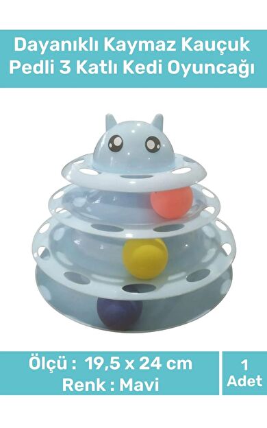 Özel Üretim Dayanıklı Kaymaz Kauçuk Pedli 3 Toplu Eğlenceli 3 Katlı Kedi Oyuncağı 19,5 cm x 24cm