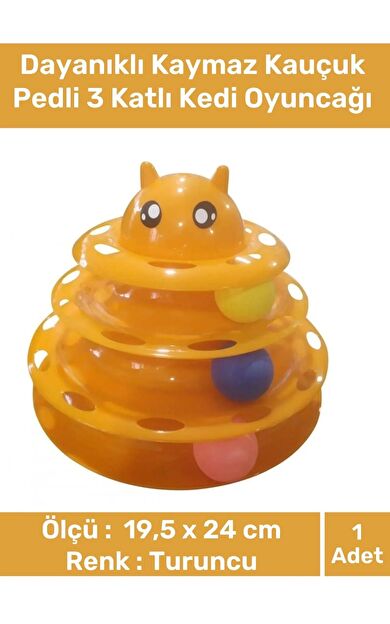 Özel Üretim Dayanıklı Kaymaz Kauçuk Pedli 3 Toplu Eğlenceli 3 Katlı Kedi Oyuncağı 19,5 cm x 24cm