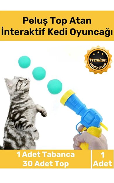 Özel Üretim Evcil Hayvan Tabancalı Hareketli 30 Peluş Toplu Top Atan İnteraktif Kedi Oyuncağı Seti