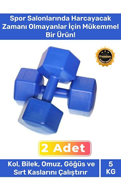 Özel Plastik Köşeli Spor Egzersiz Vücut Kas Geliştirme Fitness Ağırlık Mavi 5 Kg Dambıl Set - 2 Adet