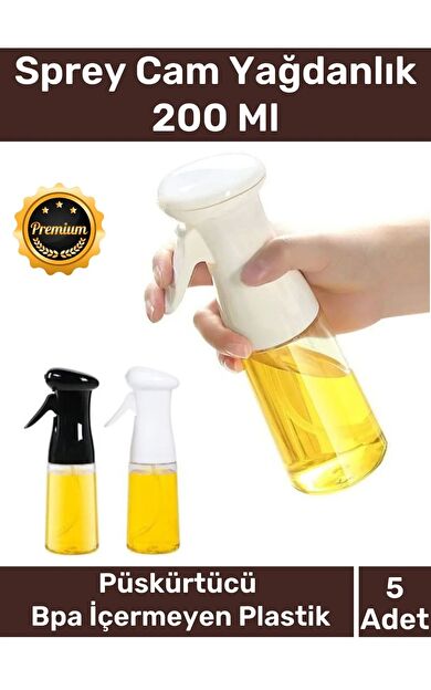 Deluxe Atomize Başlık Fan Şekilli Püskürtücü Bpa İçermeyen Plastik Sprey Cam Yağdanlık 200 ml 5 Adet