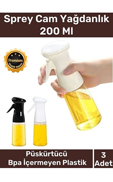 Deluxe Atomize Başlık Fan Şekilli Püskürtücü Bpa İçermeyen Plastik Sprey Cam Yağdanlık 200 Ml 3 Adet