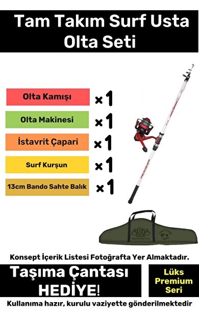 Özel Üretim Şık Taşıma Çantalı Hazır Kurulu Tam Takım Surf Usta Olta Seti - 3m Kamış Hediyeli