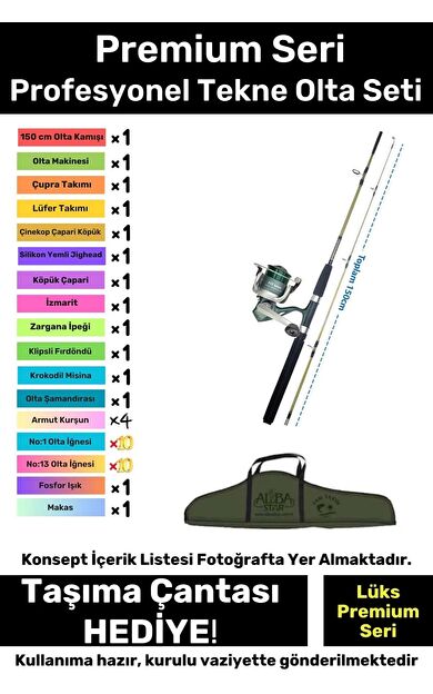 Özel Üretim Taşıma Çantalı Hazır Kurulu Tam Takım Profesyonel Tekne Olta Seti - 3m Kamış Hediyeli