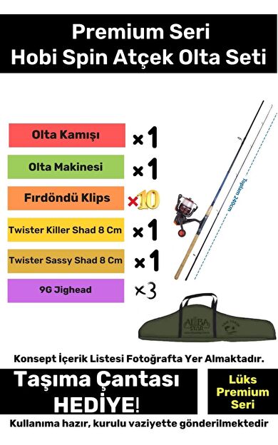 Özel Üretim Şık Taşıma Çantalı Hazır Kurulu Tam Takım Hobi Spin Atçek Olta Seti - 3m Kamış Hediyeli