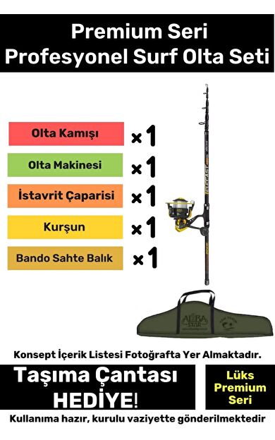 Özel Üretim Şık Taşıma Çantalı Hazır Kurulu Tam Takım Profesyonel Surf Olta Seti - 3m Kamış Hediyeli