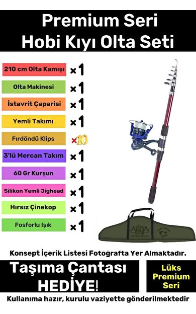 Özel Üretim Şık Taşıma Çantalı Hazır Kurulu Tam Takım Hobi Kıyı Olta Seti - 360cm Kamış Hediyeli