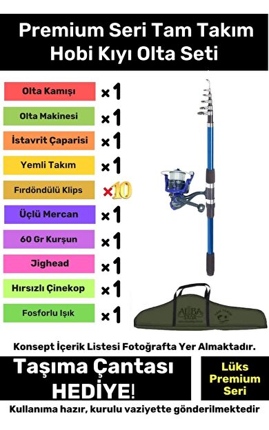 Özel Üretim Şık Taşıma Çantalı Hazır Kurulu Balık Tam Takım Hobi Kıyı Olta Seti - 3m Kamış Hediyeli