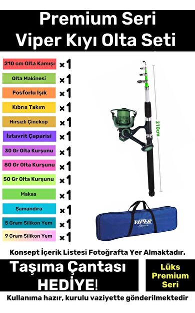 Özel Üretim Şık Taşıma Çantalı Hazır Kurulu Balık Viper Kıyı Olta Seti - 3m Kamış