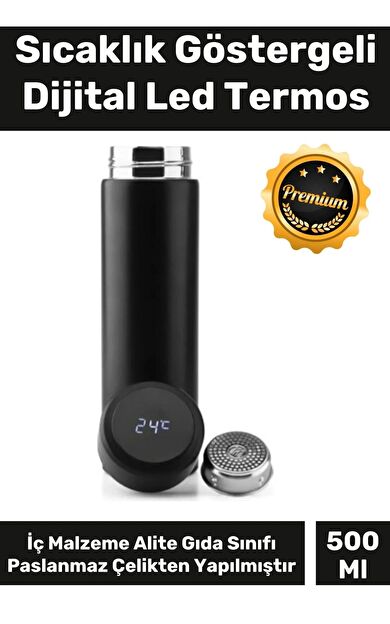 Premium Alite Gıda Sınıfı 201 Paslanmaz Çelik Kaymaz Sıcaklık Göstergeli Dijital Led Termos 500 Ml