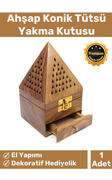 Premium Seri Taşınabilir El Yapımı Ahşap Dekoratif Konik Tütsü Yakma Kutusu